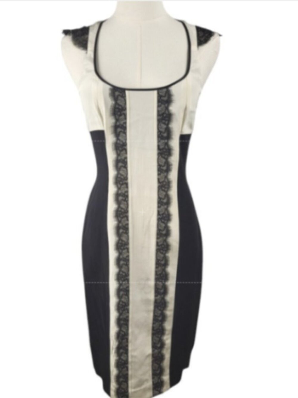 NEW Jay Godfrey Silk Black & Off‑White Lace Trim Dress | Racerback Zip |  Size 2